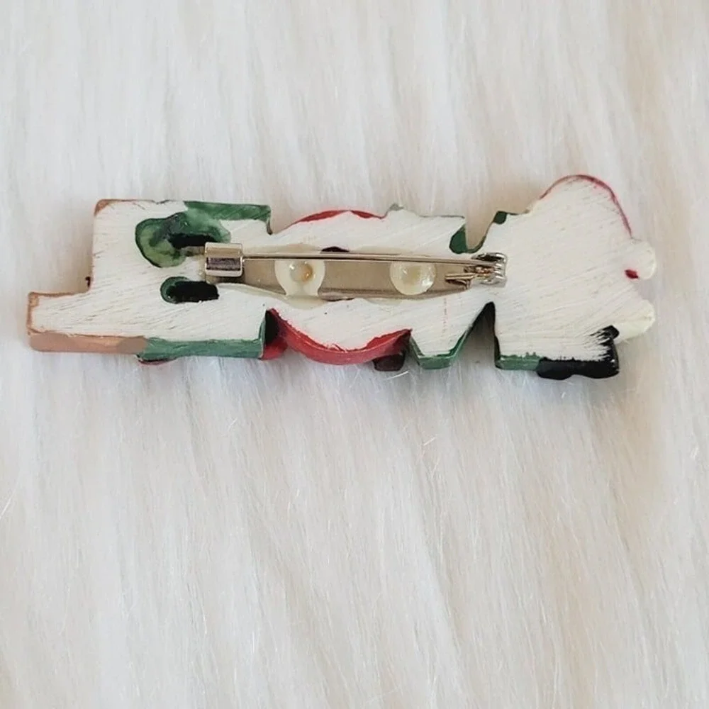 Vintage Noel Santa Claus Christmas Tree Stocking Brooch Pin 2.75